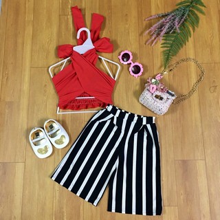 Set Bộ Áo Croptop Phối Quần Ống Rộng Kẻ Sọc Cho Bé Gái Đủ Size Từ 6kg đến 28kg [Ảnh Thật] Chất Vải lụa Cao Cấp MS023