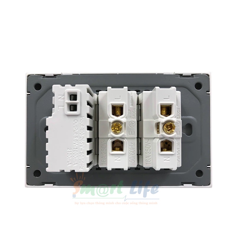 Ổ cắm mặt kính cường lực cao cấp kết hợp sạc USB 5V 2.1A