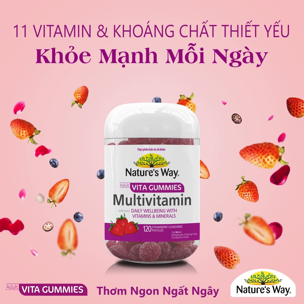 Combo 2 Kẹo Dẻo Vitamin Tổng Hợp Adult Vita Gummies Multi-Vitamin NATURE'S WAY Tăng Cường Sức Khỏe, Hộp 120 Viên x 2