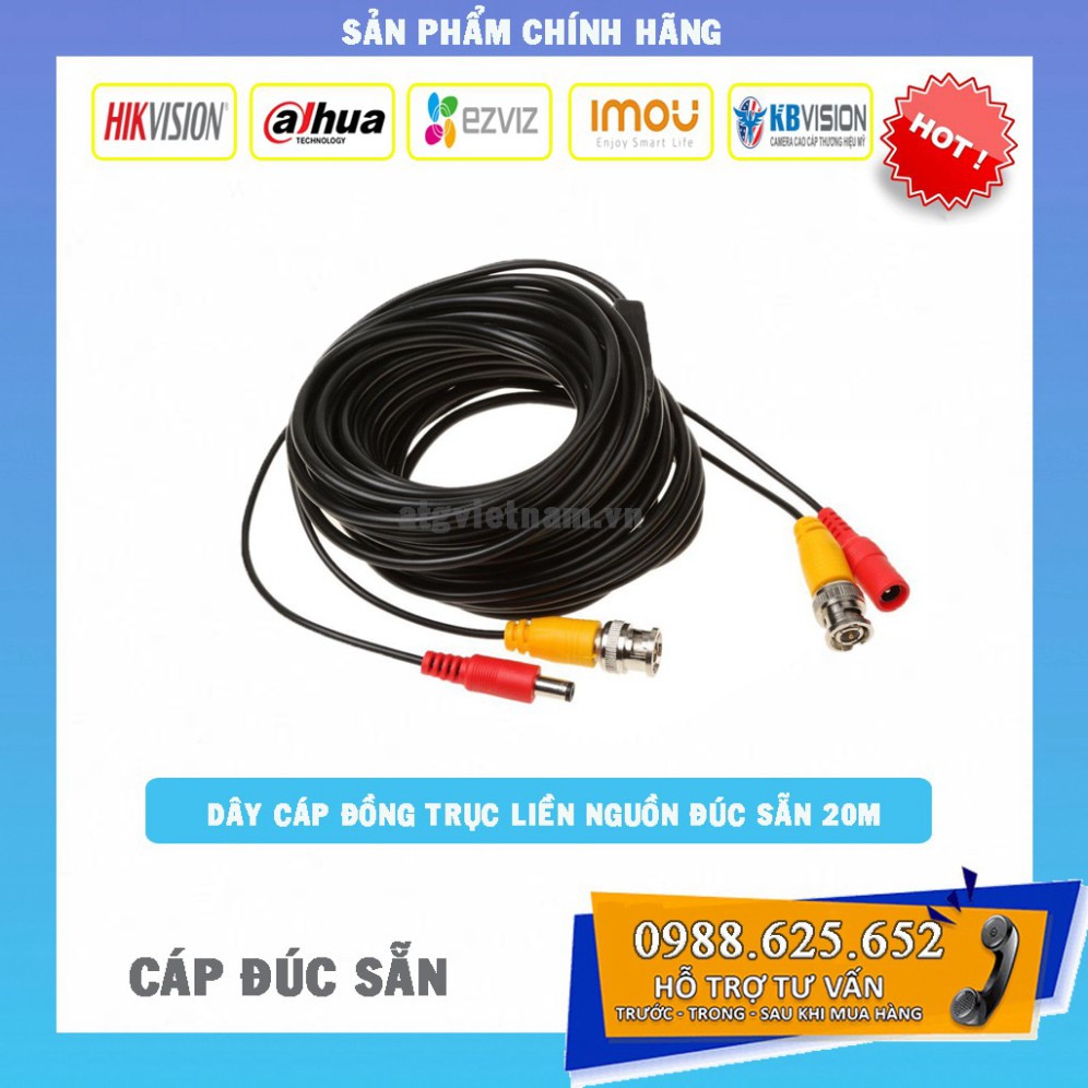Dây cáp liền nguồn camera BNC đúc sẵn dài 20M