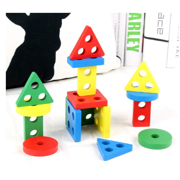 Đồ chơi thả hình 5 trụ thanh ngang mẫu 2 giáo cụ Montessori cho bé