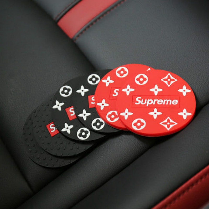 Đệm Cao Su Mềm Lót Cốc Nước Hình Tròn In Chữ Supreme Chống Trượt Đa Năng Cho Xe Hơi