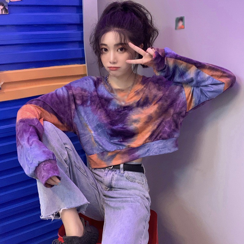 Áo Thun Tay Dài Cổ Tròn Màu Nhuộm Thời Trang Mùa Thu | BigBuy360 - bigbuy360.vn