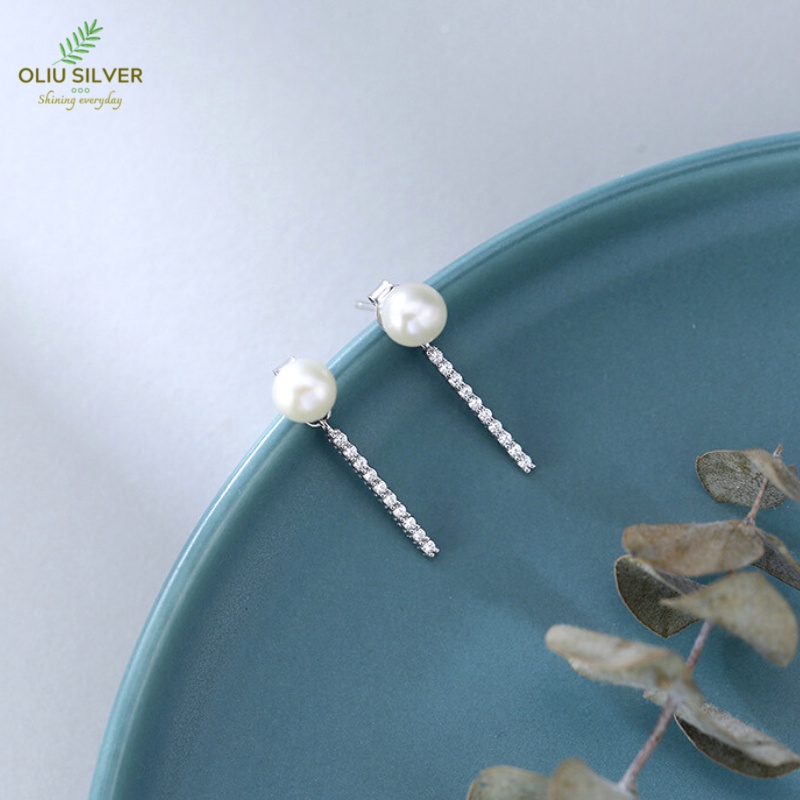 Bông Tai Bạc S925 Pearl &amp; Bar Thanh Lịch | Khuyên Tai Nữ Trang Sức Bạc Thời Trang