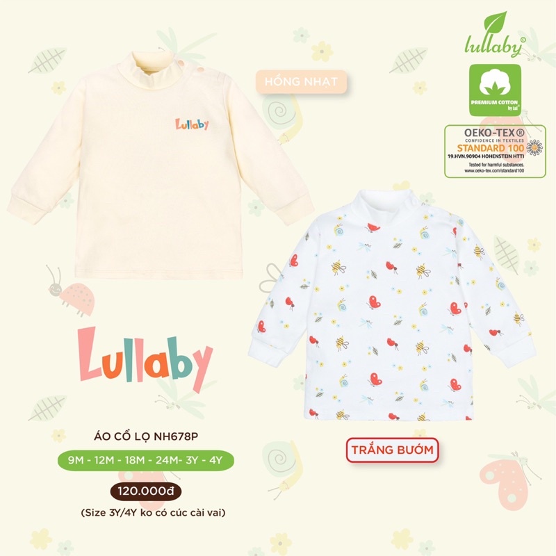 Áo cổ lọ cổ 3 phân cotton dày Lullaby bé gái mẫu mới 2021(9m-4y)