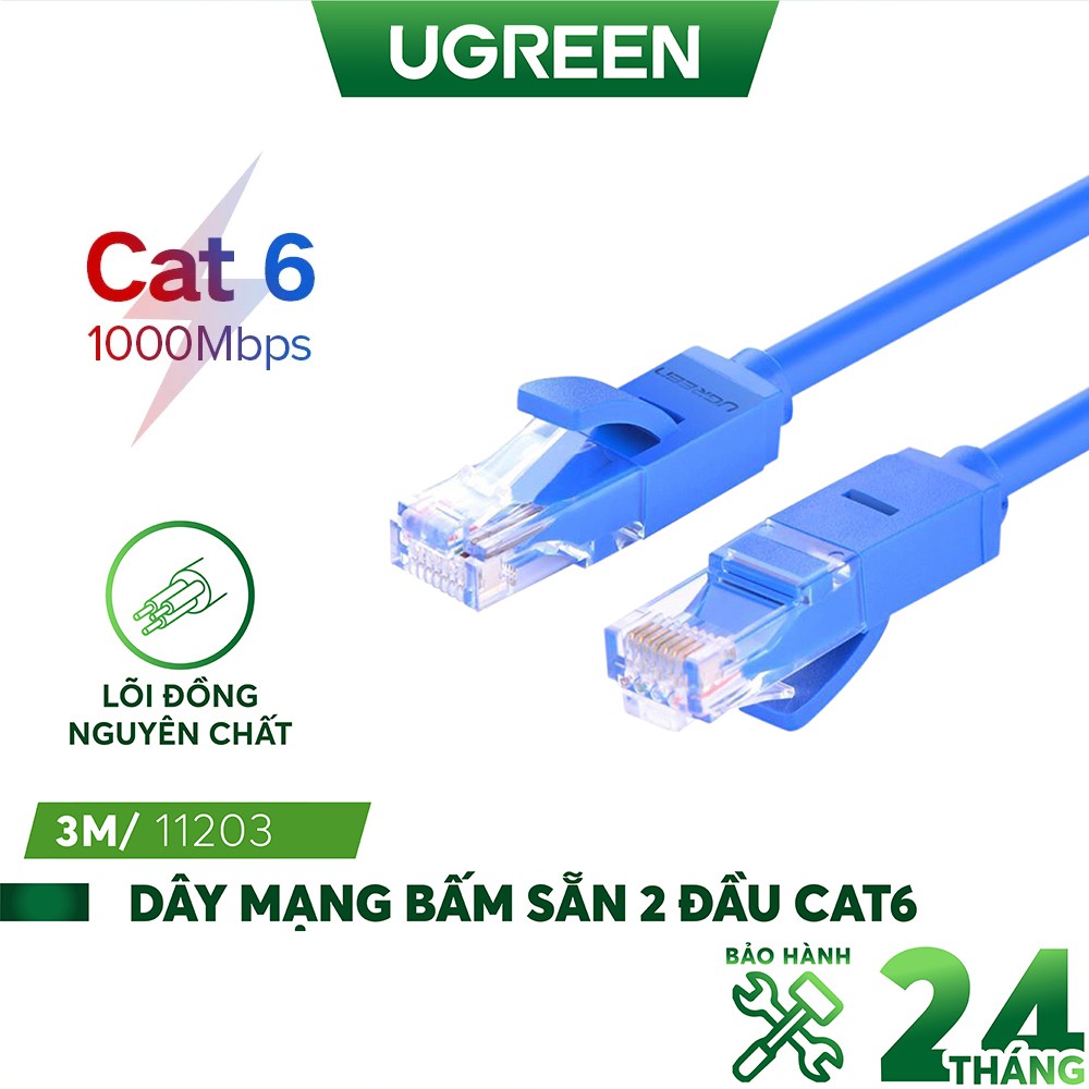 Dây mạng bấm sẵn 2 đầu Cat6 UTP Patch Cords chính hãng UGREEN NW102