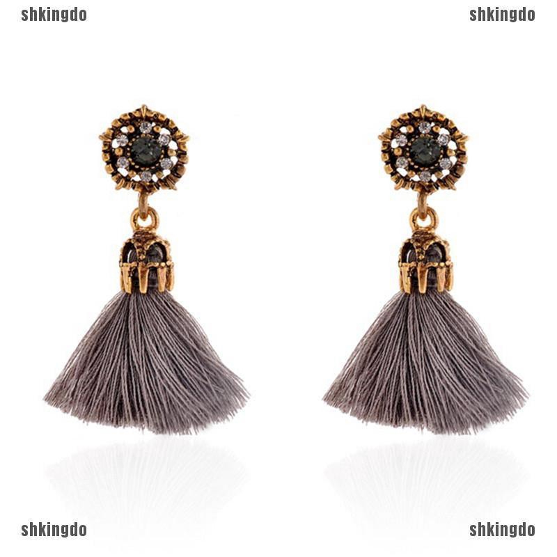 Đôi Khuyên Tai Tua Rua Đính Đá Thời Trang Cho Phụ Nữ