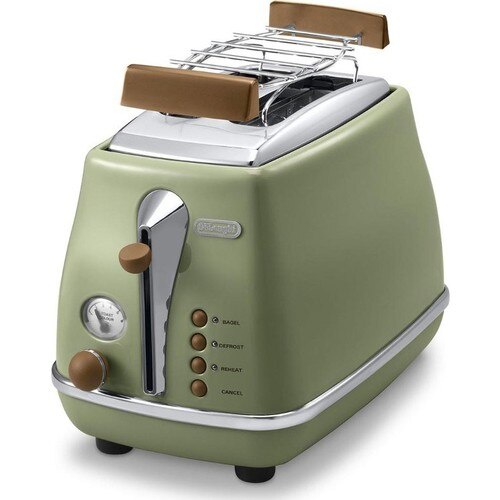 Máy nướng bánh mỳ DELONGHI Icona Vintage CTOV 2103.GR màu xanh ngọc, công suất 900W, công nghệ Ý