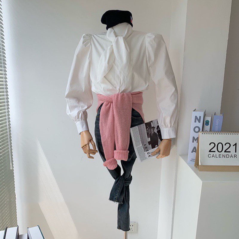 Sét Áo Sơ Mi Cổ Nơ Phối Gile Len Dày M1195 - Lolla_Fashion