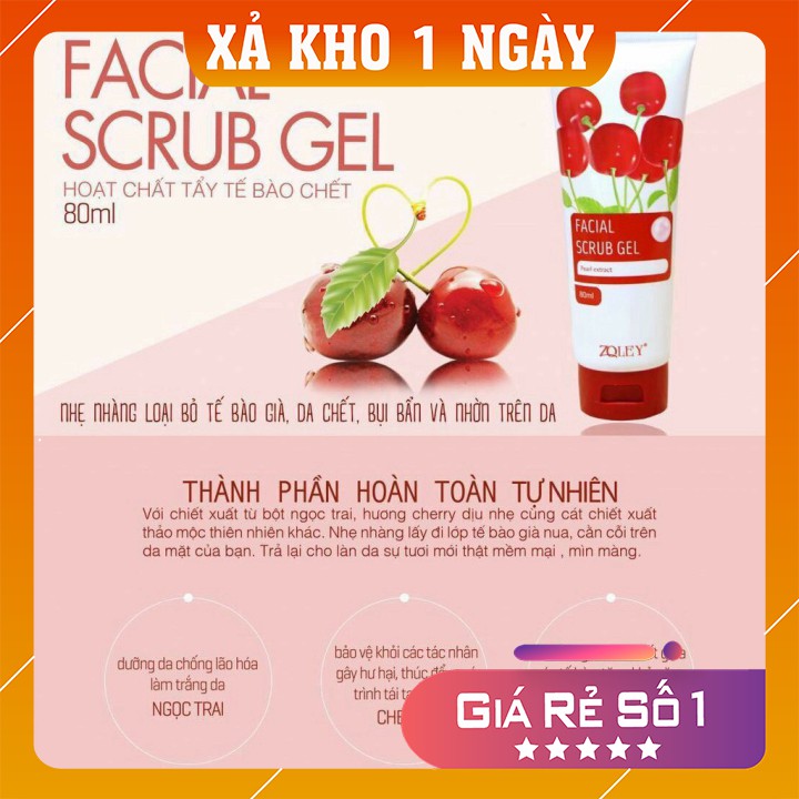 [sale khô máu Tẩy tế bào chết da mặt Cherry Zoley 80ml