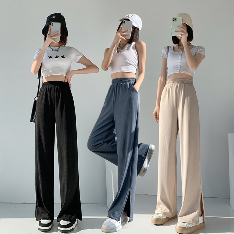 Quần ống rộng Lưng Cao Co Giãn Màu Trơn Phong Cách Cổ Điển Thời Trang Cho Nữ