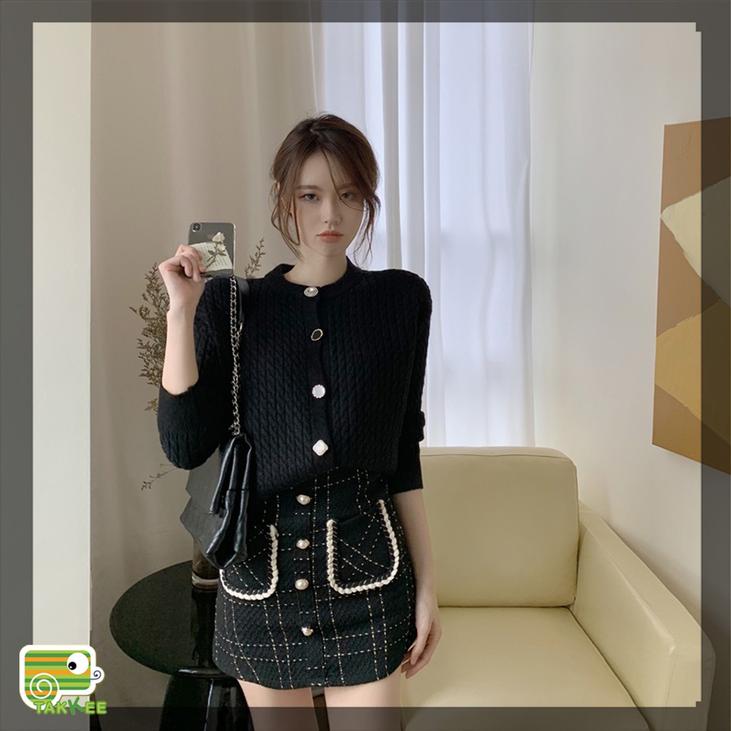 Set Áo Len Chân Váy Ngắn Phong Cách Hàn Quốc Chất Dày Đẹp