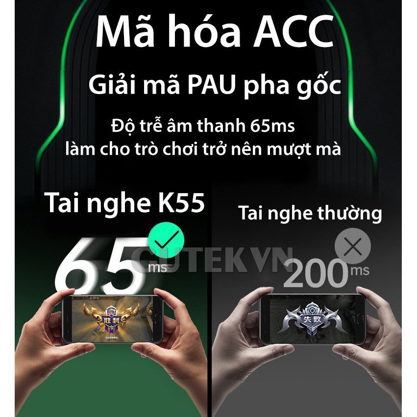 Tai nghe bluetooth gaming không dây Gutek K55 tws 5.0 có mic chơi game độ trễ thấp bass mạnh