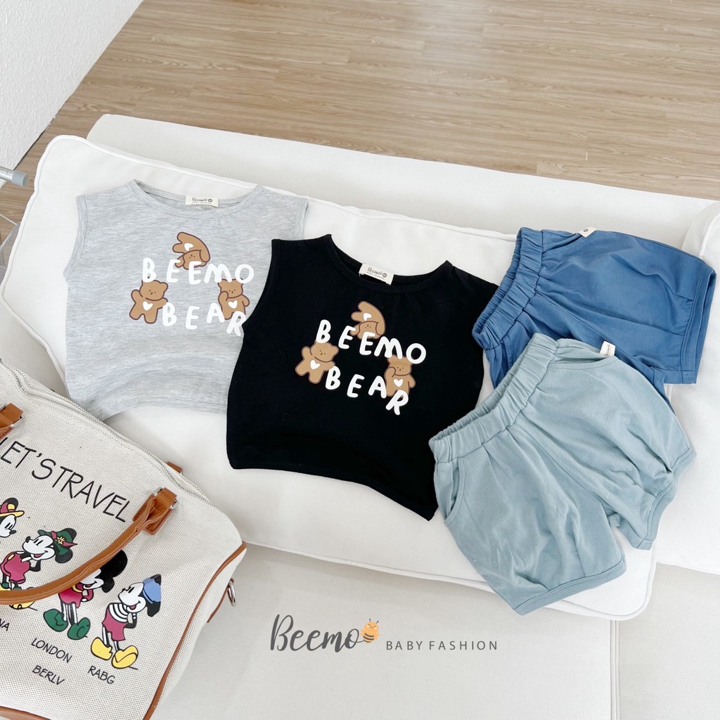 Bộ ba lỗ bé trai họa tiết gấu xinh xắn, bộ thun sát nách mềm mát cho bé Beemo