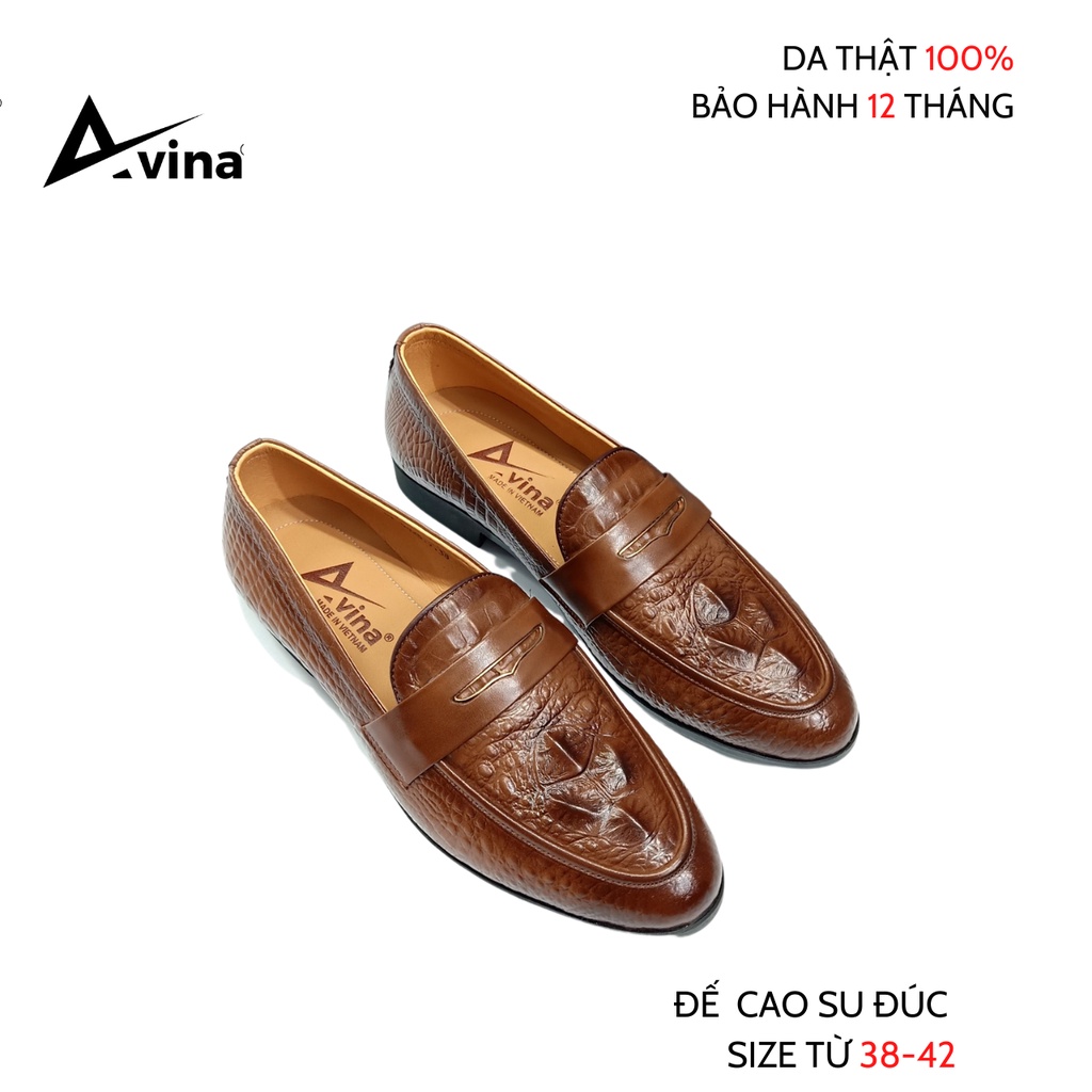 Giày nam công sở, giày lười nam da bò dập vân cá sấu sang trọng Avina A551