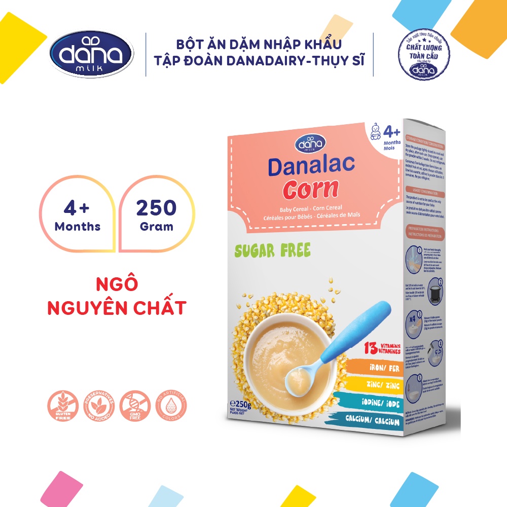 Bột ngũ cốc ăn dặm DANALAC Ngô nguyên chất - Hộp 250g