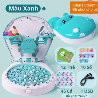 Bộ đồ chơi câu cá hà mã toán học 4in1 cho bé(45 cá, 12 thẻ học, số 1-10, dây sạc kèm bàn cân)