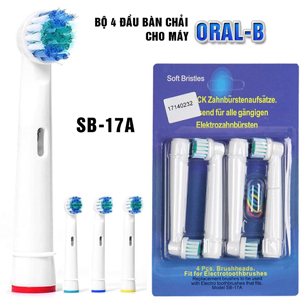 Set Bộ 4 đầu bàn chải đánh răng điện máy Oral B Braun, bàn chải lông mềm Minh House