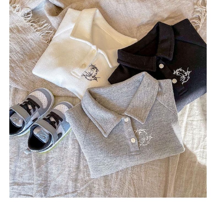 Áo polo Dài Tay Chất Liệu Cotton Cao Cấp Thời Trang Mùa Thu Theo Phong Cách Hàn Quốc Cho Bé Trai