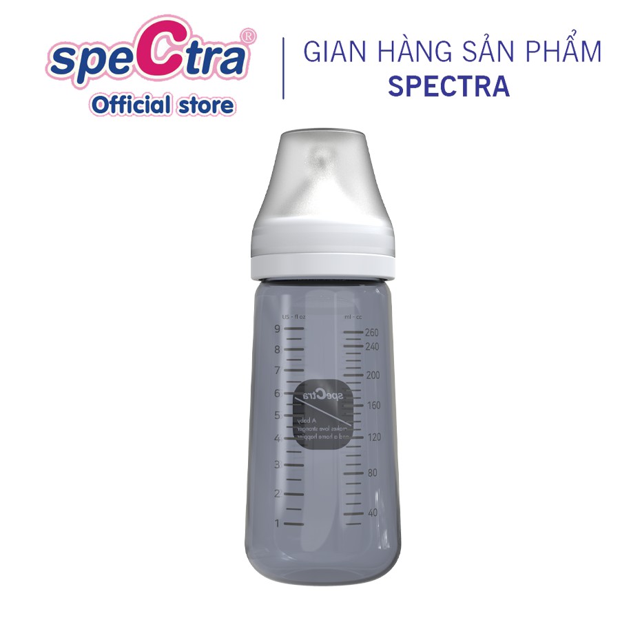 Bình sữa PPSU cổ rộng Spectra 260ml kèm núm ti size M/L/XL (Xanh đậm/ Vàng)