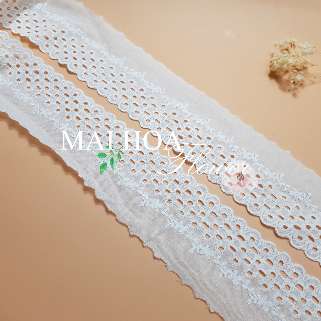 [Size 6cm] Cuộn ren viền trang trí quần áo chất vải thô boi trắng thêu hoa B3 Maihoafabric