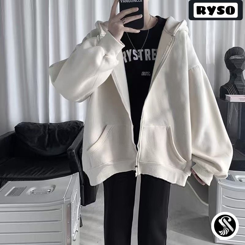 Áo khoác hoodie nỉ trơn tay bồng unisex form rộng chất nỉ ngoại dày dặn cao cấp có khóa kéo oversize dáng thụng