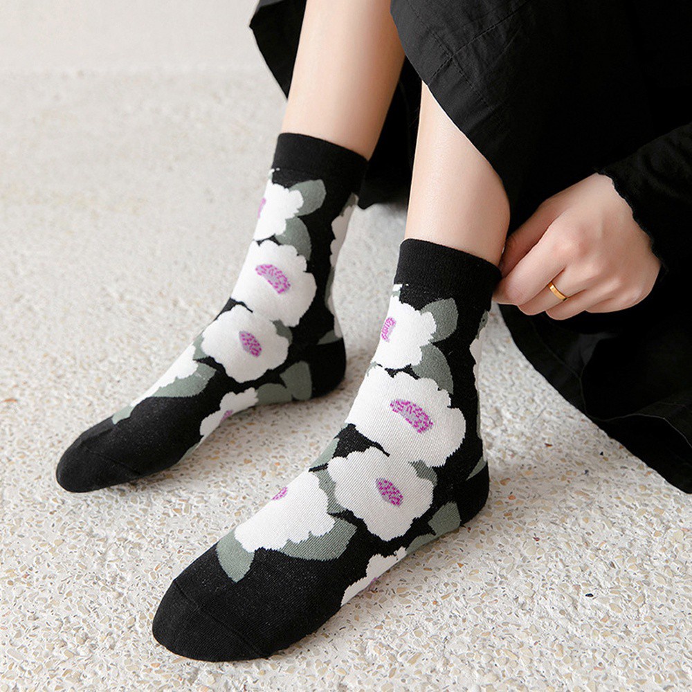 Vớ Cotton Cổ Cao In Họa Tiết Hoa / Mèo Phong Cách Harajuku Cổ Điển Thời Trang Cho Nữ