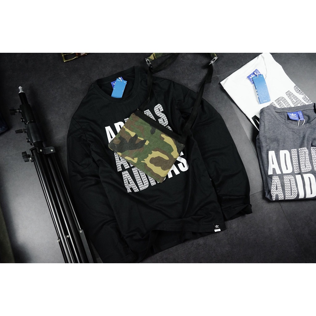 Áo thun nam dài tay cao cấp Adidas hàng dư chính hãng vải cotton co giãn cổ tròn họa tiết ép nhiệt không bong