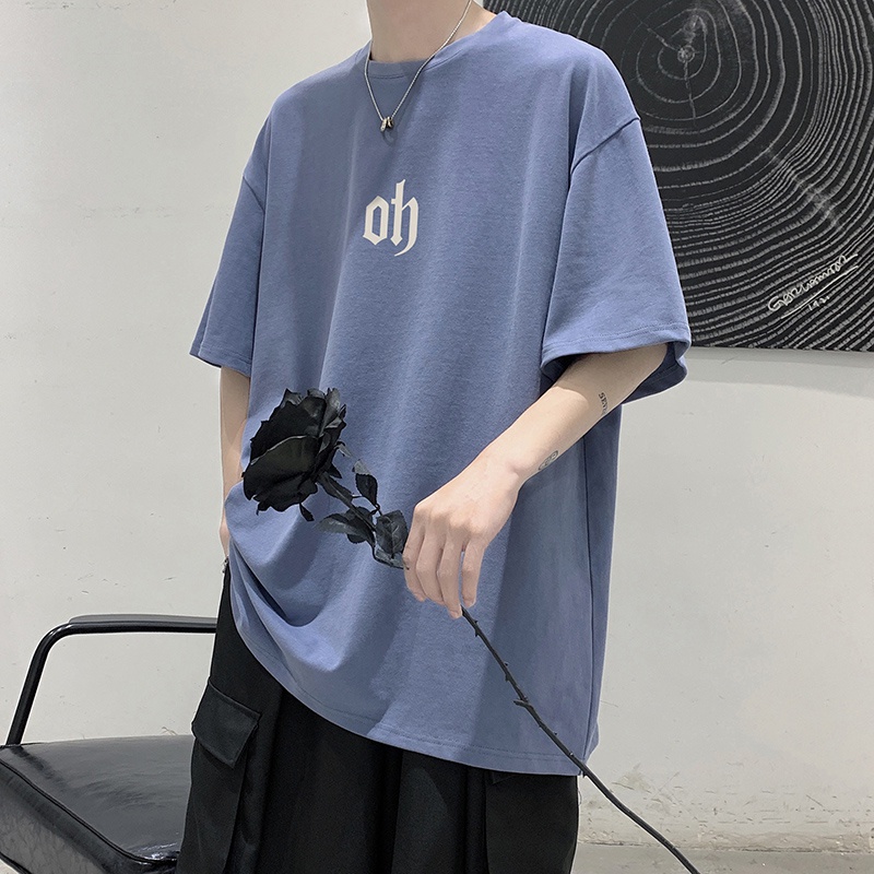 Áo Thun Tay Ngắn Cổ Tròn Dáng Rộng In Chữ Thời Trang Hàn Quốc Cho Nam Size M-5XL