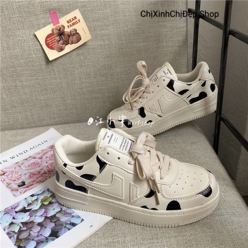 Giày sneaker nữ bò sữa thời trang thể thao đẹp đế bằng độn af1 hot trend 2021