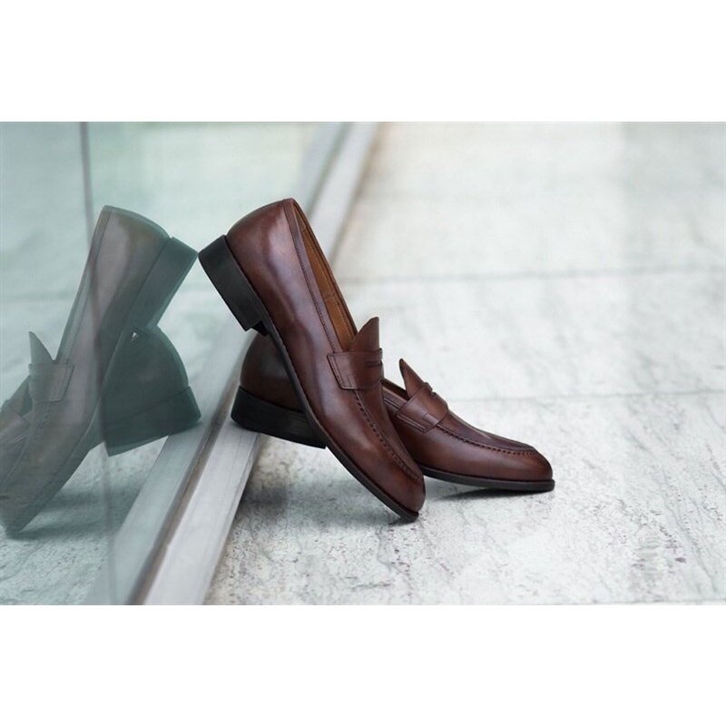 Giày Lười Nam Kiểu Dáng Loafer Khâu Thủ Công Chất Liệu Da Bê Nhập Khẩu Cao Cấp