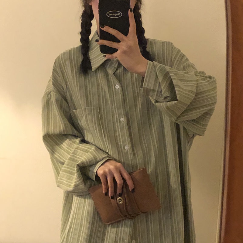 Áo Sơ Mi Dài Tay Dáng Rộng Thiết Kế Kẻ Sọc Phong Cách retro Thời Trang Thu Đông Mới 2022