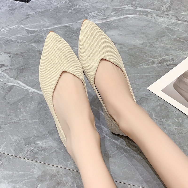 Giày búp bê mũi nhọn màu trơn thiết kế thời trang cho nữ