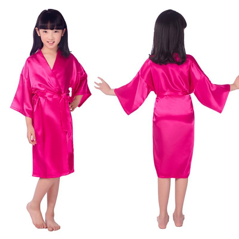 Đầm ngủ lụa satin kiểu Kimono cho bé gái