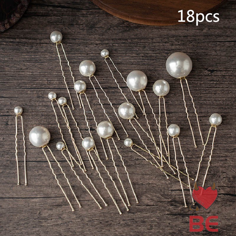 YADORNOS Set 18 trâm cài tóc bằng kim loại đính ngọc trai giả phong cách xinh xắn cho nữ