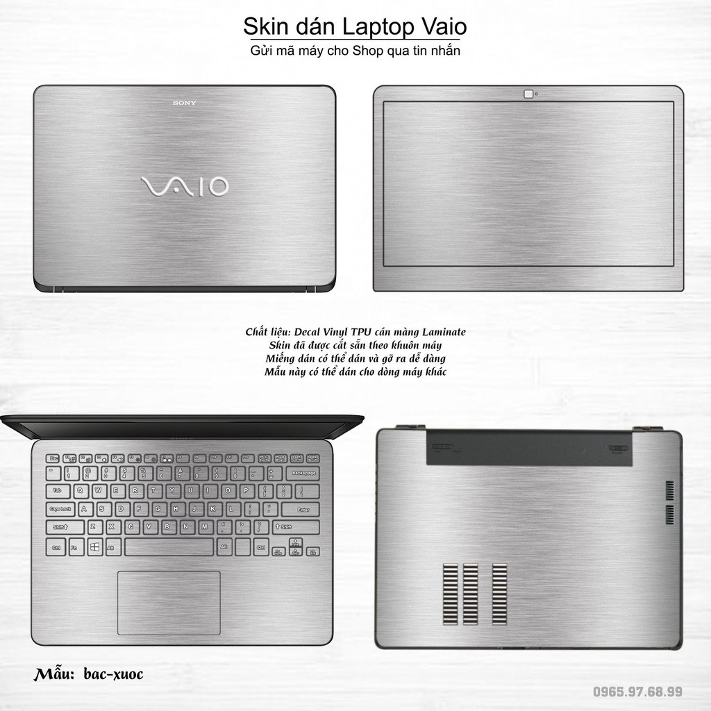 Skin dán Laptop Sony Vaio in hình Aluminum Chrome bạc xước (inbox mã máy cho Shop)