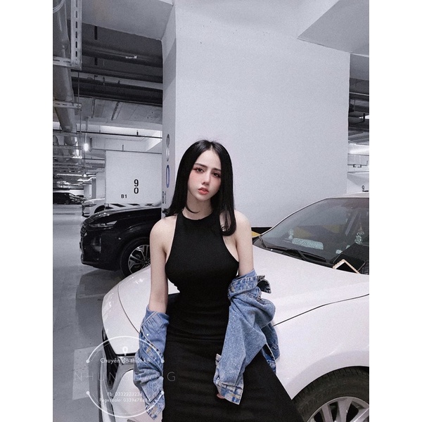 Váy nữ đầm 3 lỗ phom dài không tay xẻ sau sexy | BigBuy360 - bigbuy360.vn