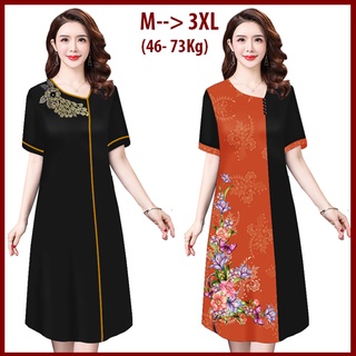 ĐẦM TRUNG NIÊN SUÔNG DÁNG DÀI TUỔI 50 TUỔI 60 KIỂU ĐẦM SUÔNG CỔ TIM IN HỌA TIẾT 3D CAO CẤP D3293