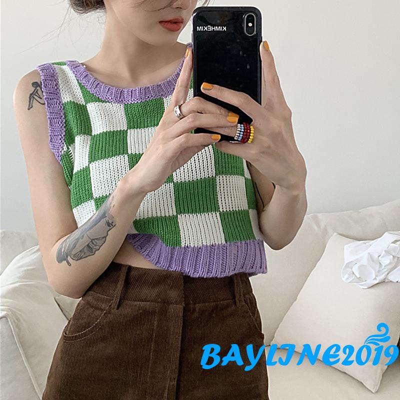 Áo dệt kim sát nách cổ chữ V màu sắc độc đáo thời trang mùa thu quyến rũ cho nữ