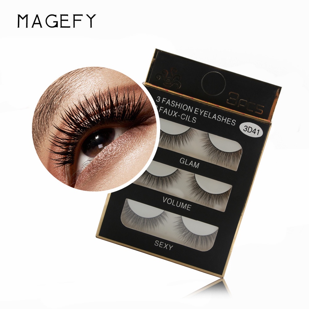 MAGEFY Bộ 3 Cặp 3D Lông Mi Giả/Lông mi tổng hợp 3D 3PCS 3 Fashion Eyelashes lông mi mềm sợi tơi, có độ cong sẵn kiểu dáng 3D có thể tái sử dụn