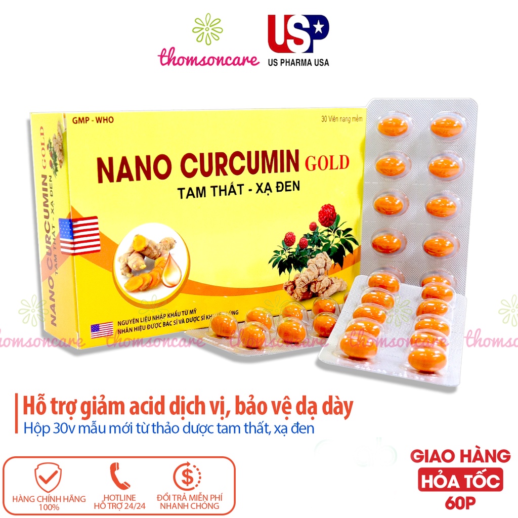 Nano Curcumin Gold - hỗ trợ ổn định dạ dày có thêm tam thất xạ đen và tinh chất nghệ Nano Hộp 30 viên