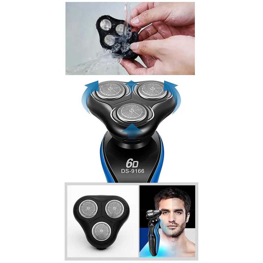 Máy cạo râu 3 đầu 6D Shaver DS-9166 có 3 lưỡi kép mài tự động