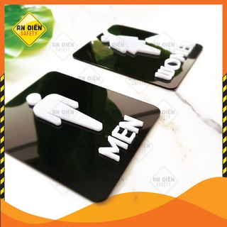 Bảng tên Toilet 15*12 đen trắng hình nhân vật nổi bằng mica cao cấp An Điền Safety, tặng kèm miếng dán 3M