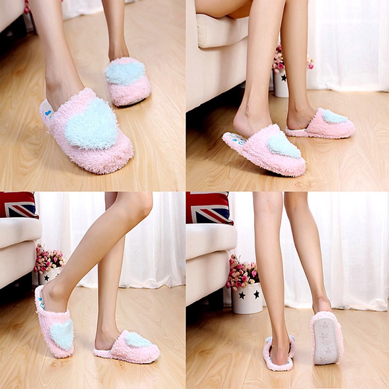 Dép Bông Đi Trong Nhà Hình Trái Tim Màu Sắc Kẹo Ngọt Xinh Xắn