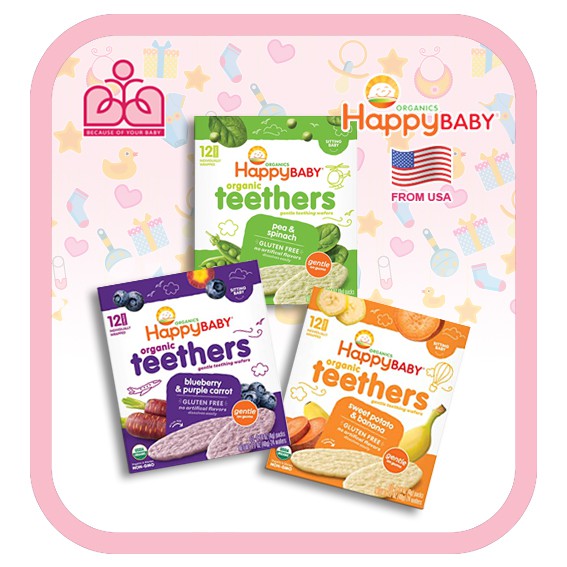 [Nhập US] Bánh ăn dặm gặm nướu Organic Happy Baby cho bé