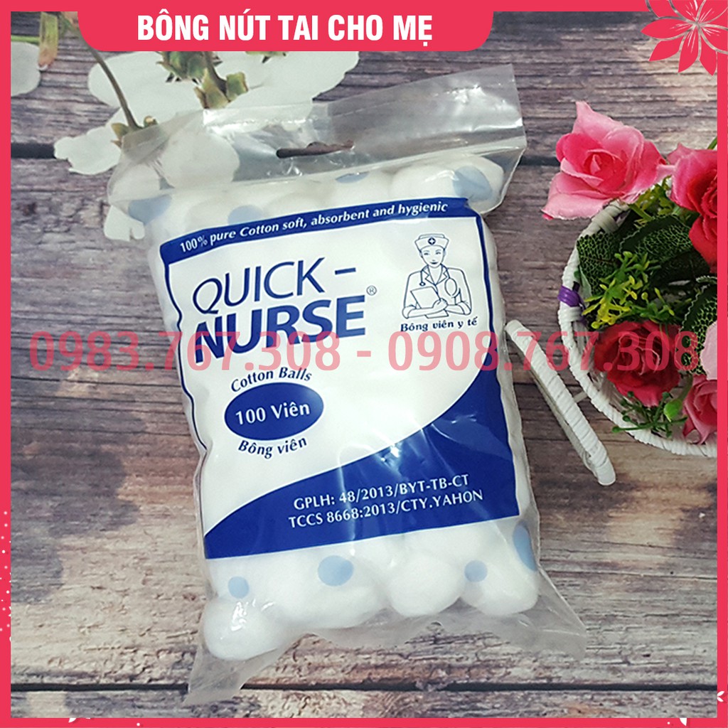 Bông Nút Tai Cho Mẹ Tiện Lợi Quick Nurse (Bịch 100 Viên Sẵn) - 8936040074126