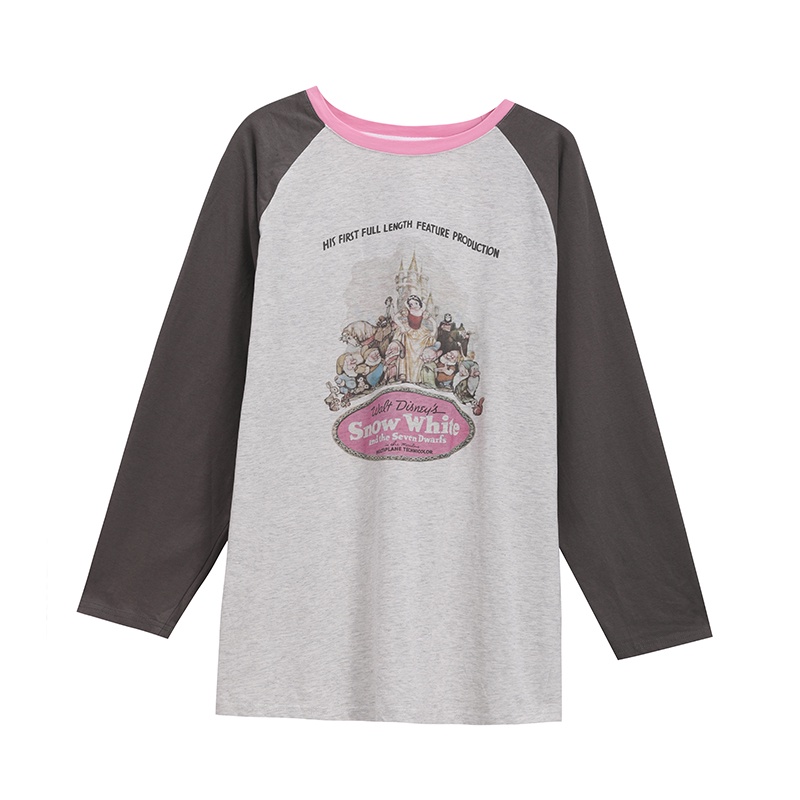 Áo Thun Dáng Rộng Phối Màu Tương Phản Thời Trang Mùa Thu Mới Cho Nữ