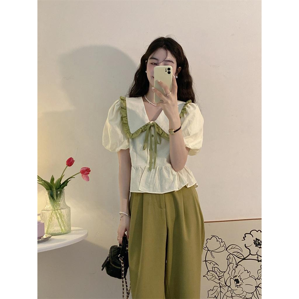 Áo Sơ Mi Tay Phồng Cổ Búp Bê Thời Trang Cho Nữ