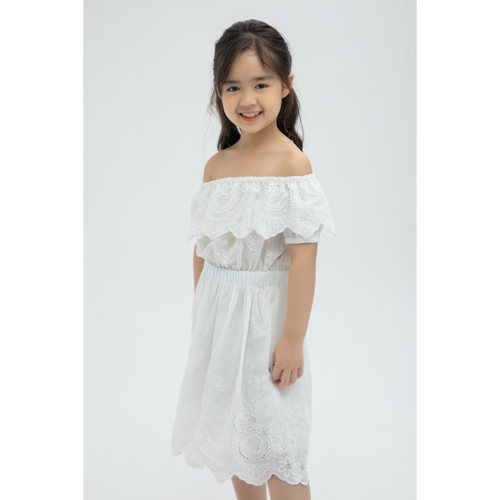 [Mã WABRIVY50 - 10% - ĐH từ 250K] Đầm xòe trễ vai 2 lớp bé gái IVY moda MS 48G0732