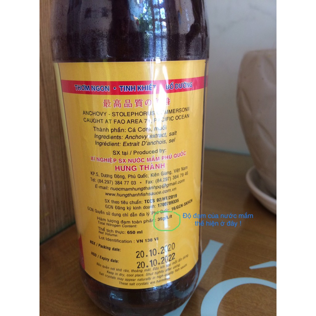 Nước mắm Hưng Thành Phú Quốc - chai 650ml 35g/l